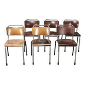 Ensemble de 6 chaises en contreplaqué Gispen 106, design industriel néerlandais, années 1960.