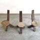Set of 3 chairs brutalist tripod solid wood