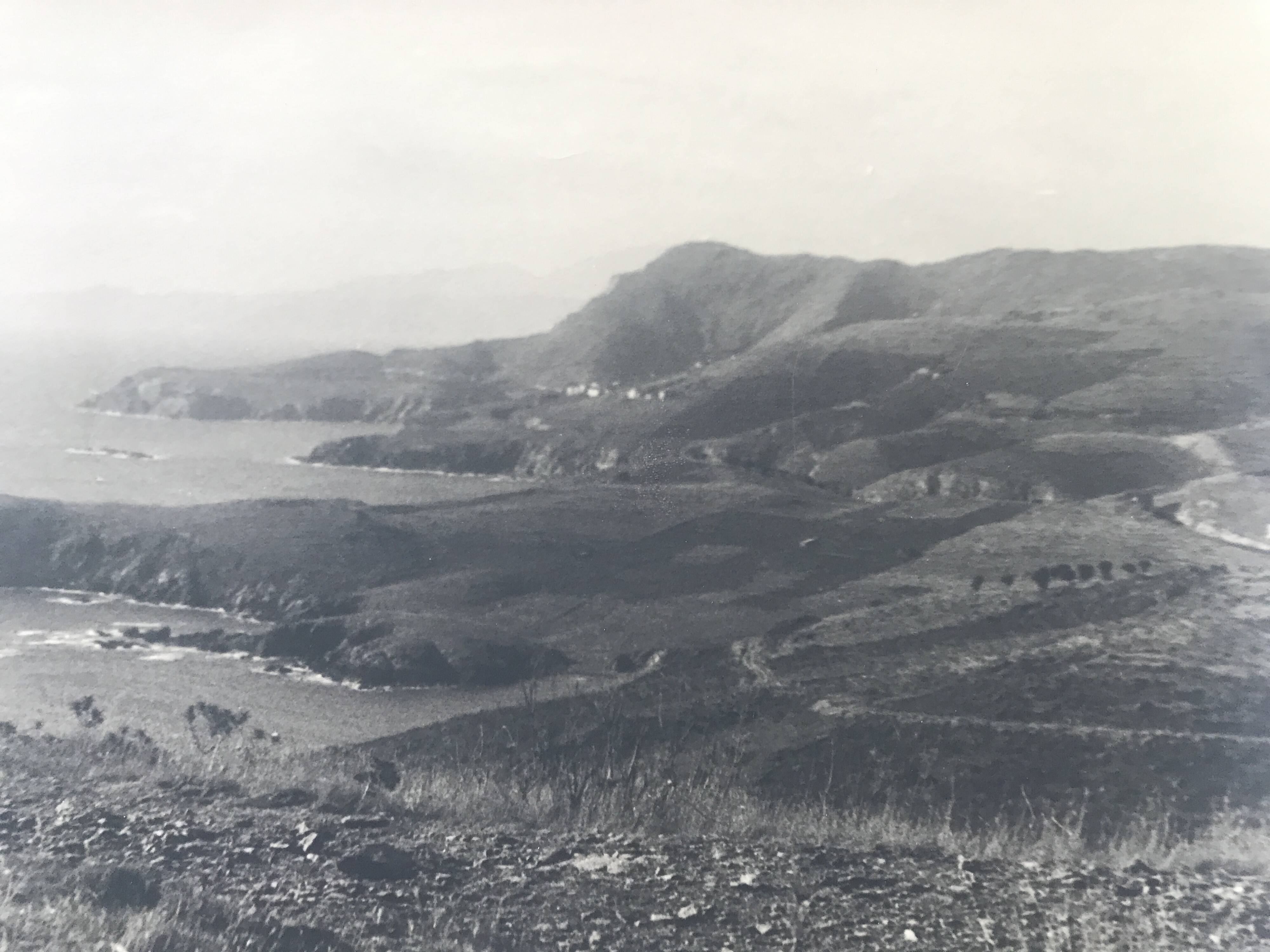 Coastal landscape at the end of summer, 1960s/70s. Black and white silver print.