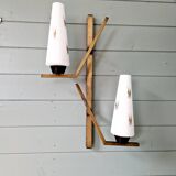 Large Mid-century wall light in brass and white opaline, 1950-60
