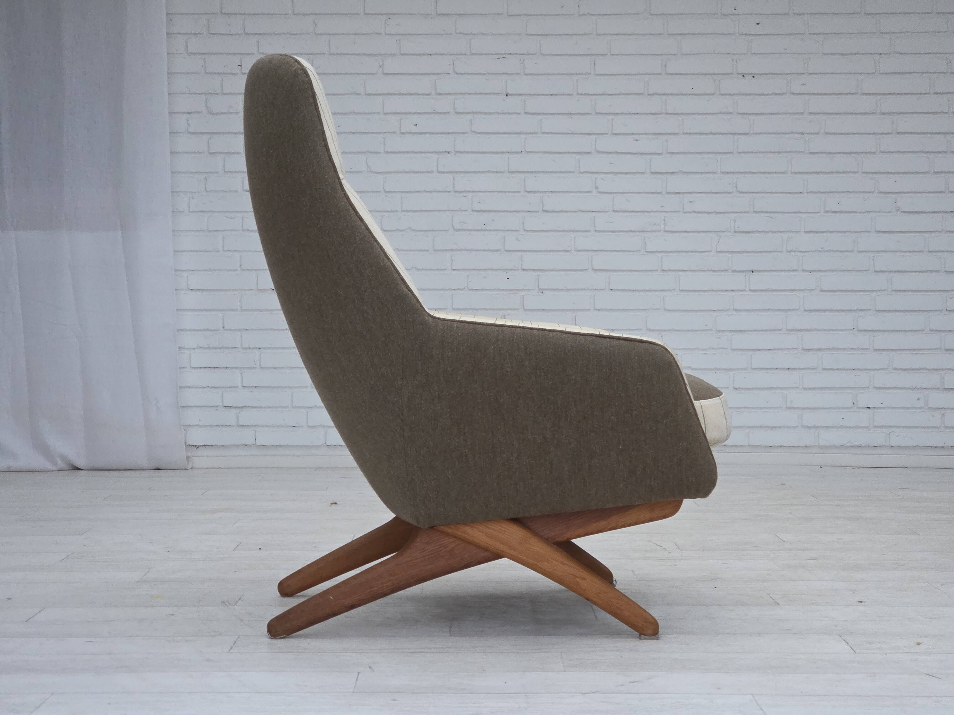 1970s, Danish design by Illum Wikkelsø, furniture wool fabric, oak wood.