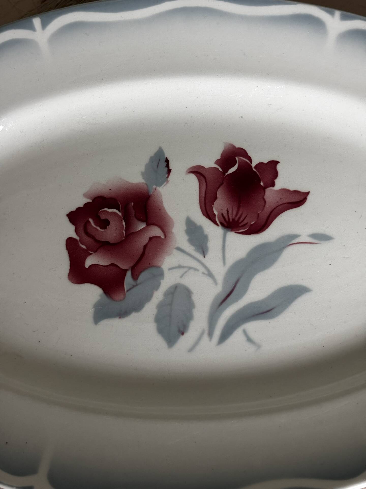Antique oval serving dish, Sarreguemines Alesia earthenware.