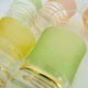 6 old glasses in coloured granite glass and gold lise
