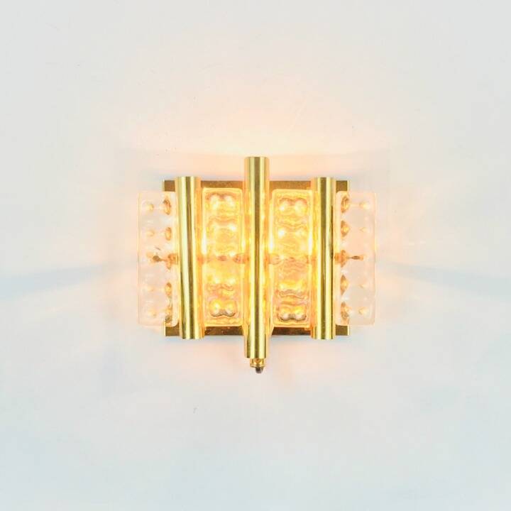 Scandinavian Glass & Brass Wall Lamp by Jakobsson for Orrefors & MPR, 1960s