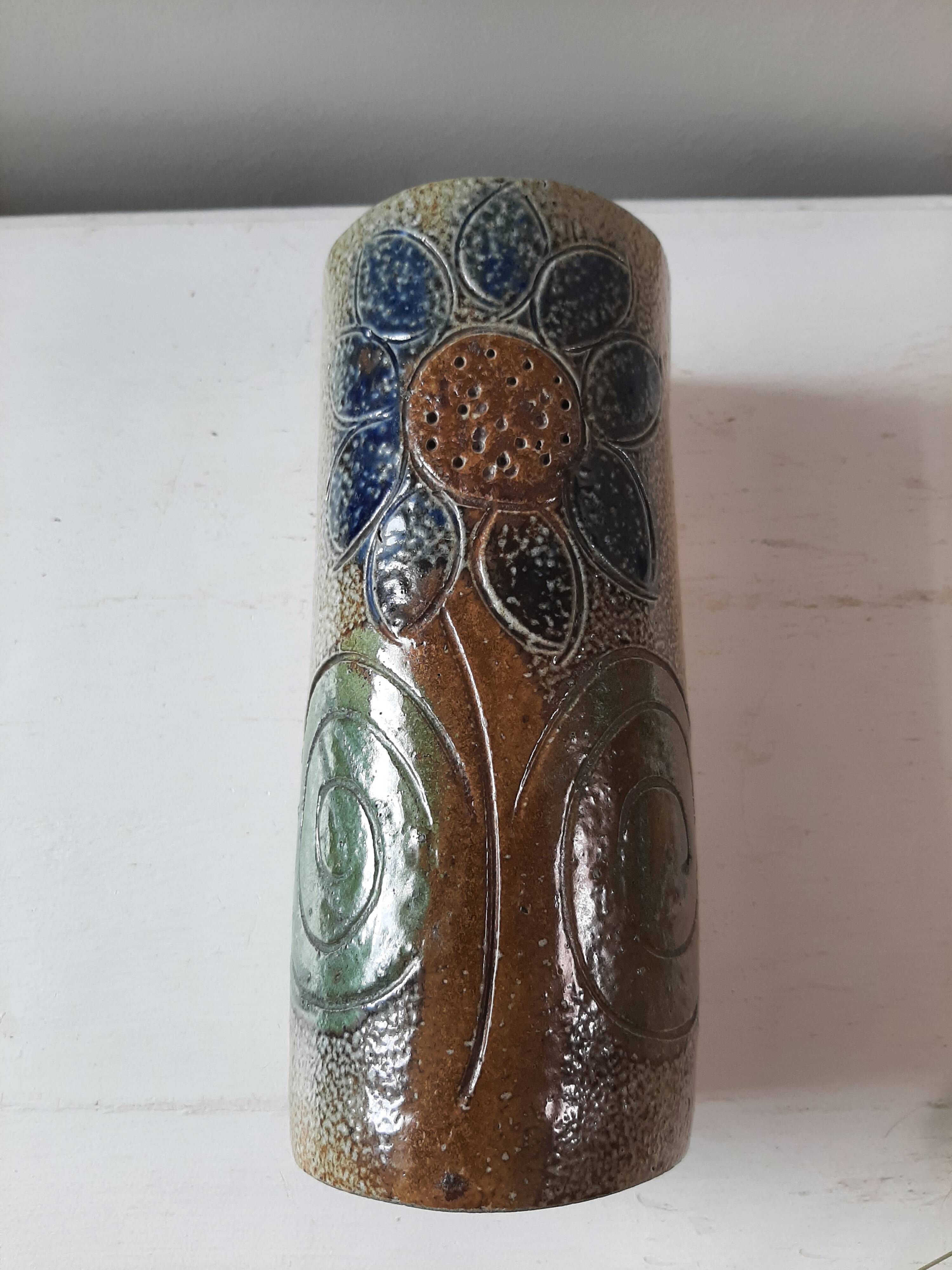Jean Claude Monange stoneware scroll vase