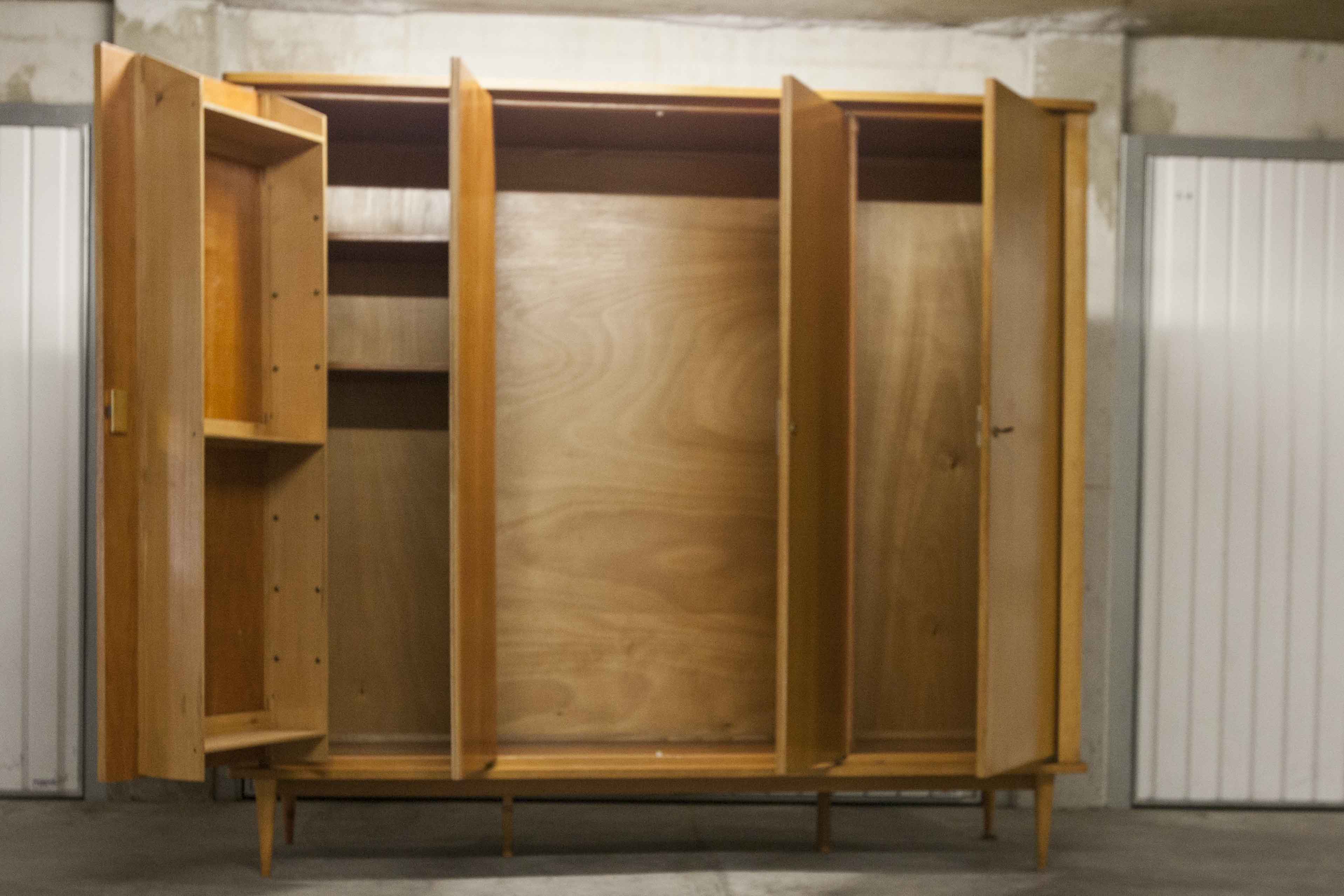 Scandinavian wardrobe 1960 honey color 4 doors L 205 cm