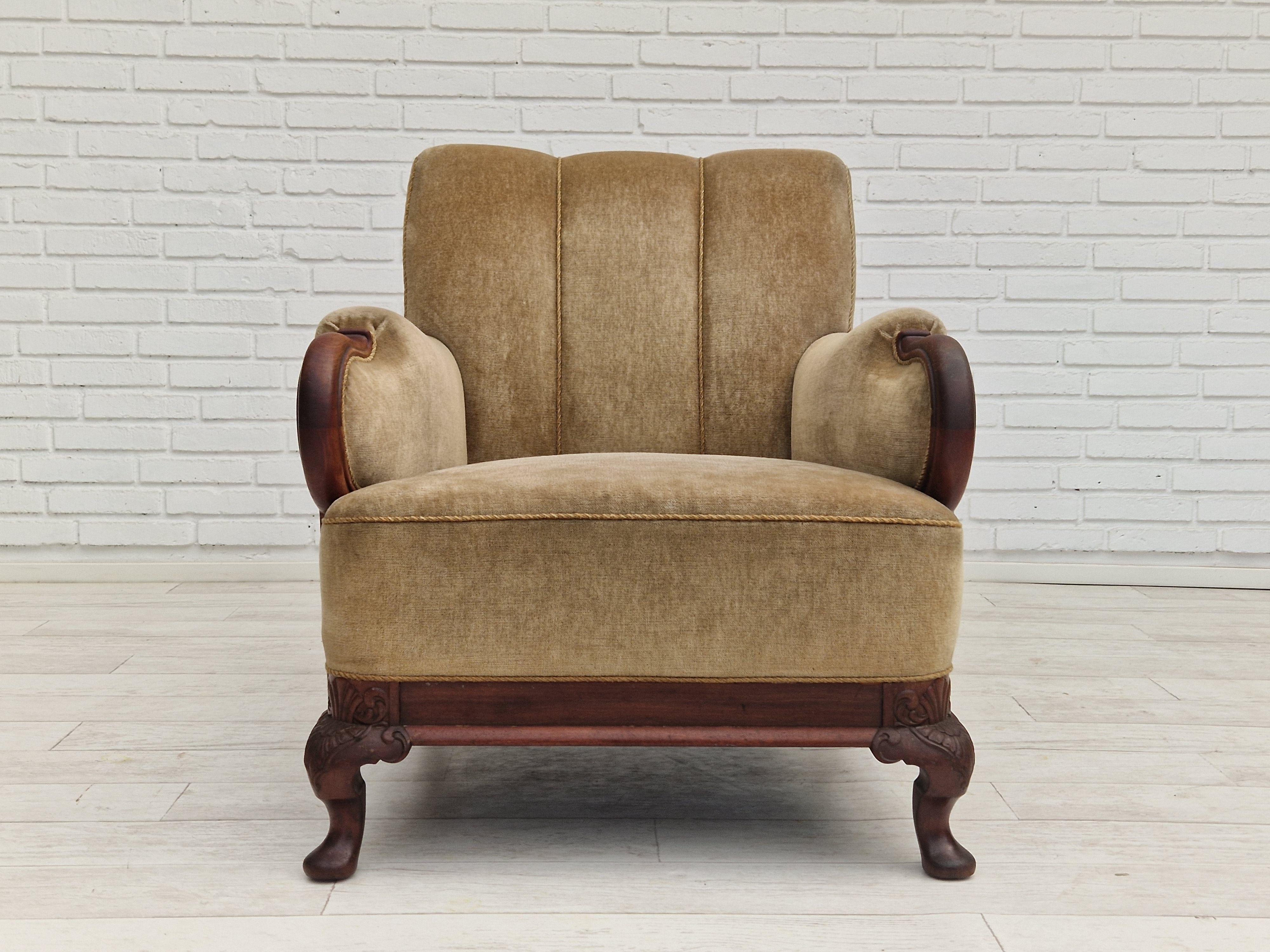 1950s, Danish design, set of armchairs, teak wood, velour, original condition.