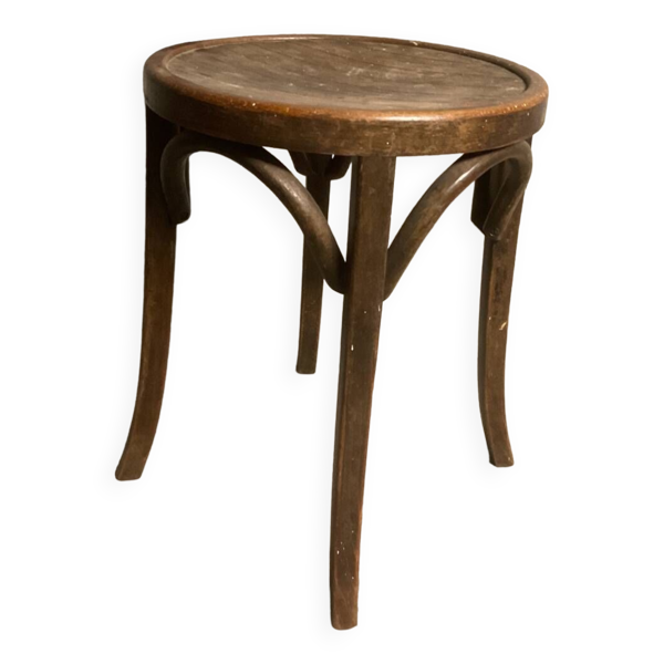Tabouret bas en bois siège rond vintage TBE
