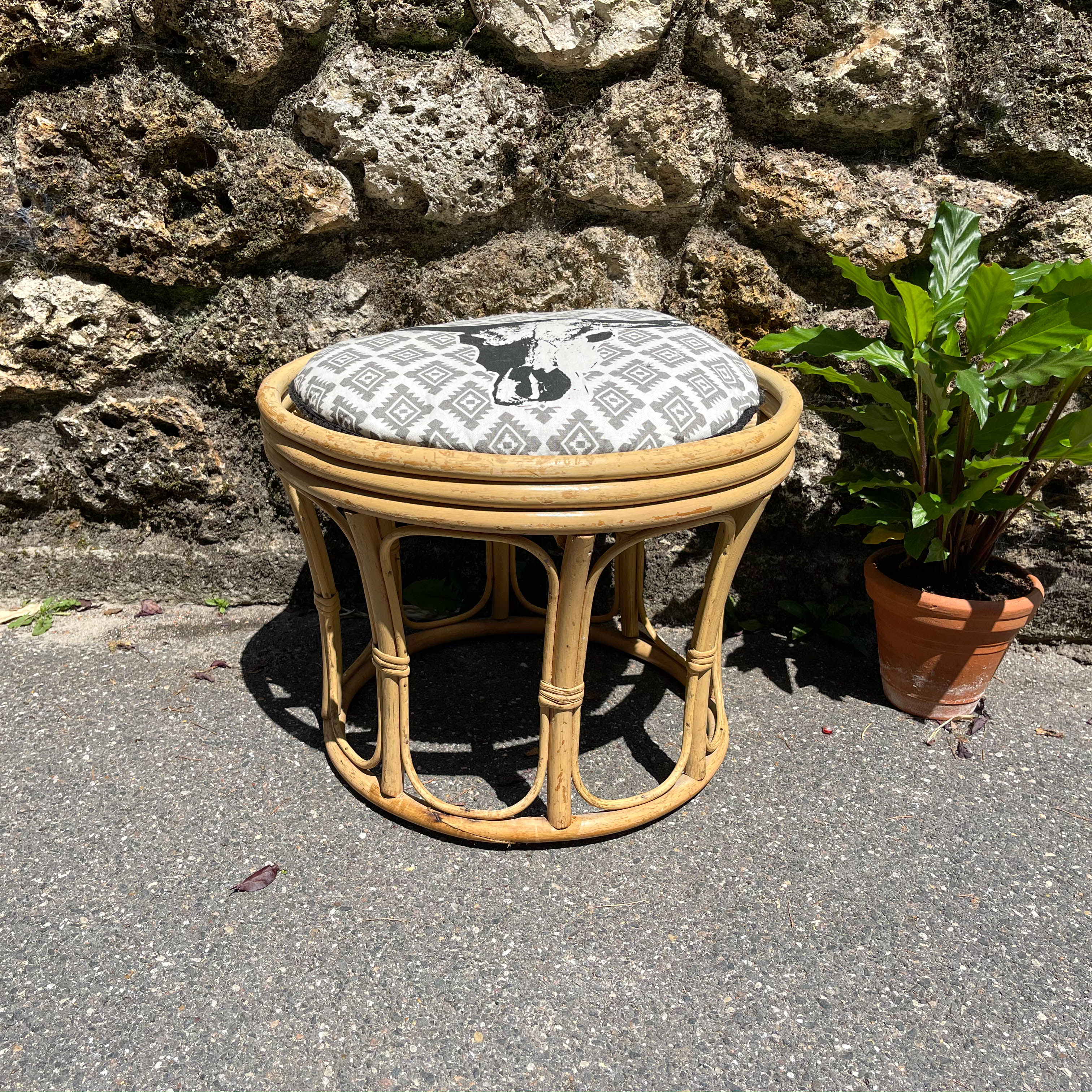 Tabouret en bambou années 50