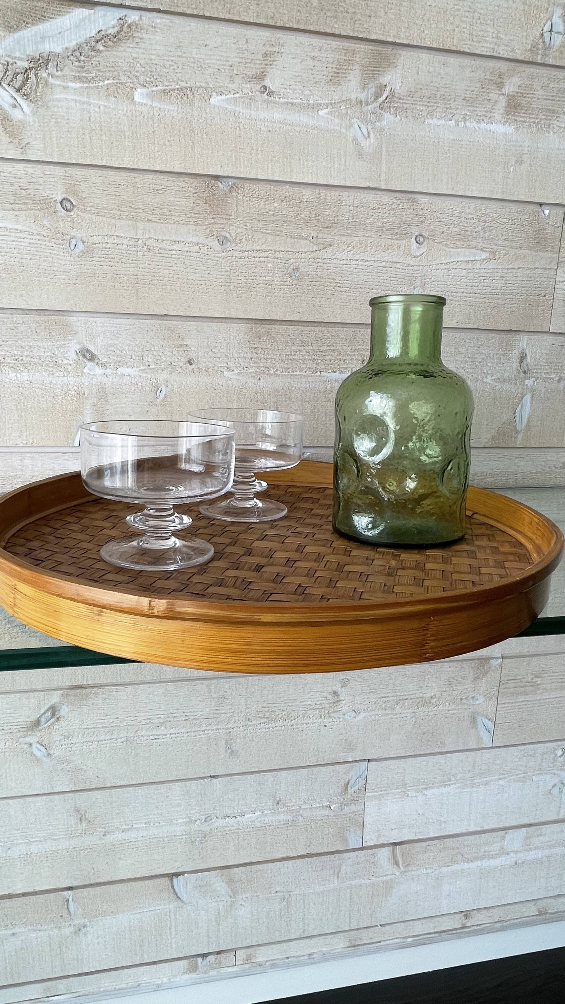 Round serving tray in vintage bamboo