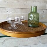 Round serving tray in vintage bamboo