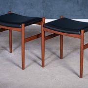 Teak Stools with Black Leather Tops by Spøttrup Møbelfabrik, 1960s, Set of 2