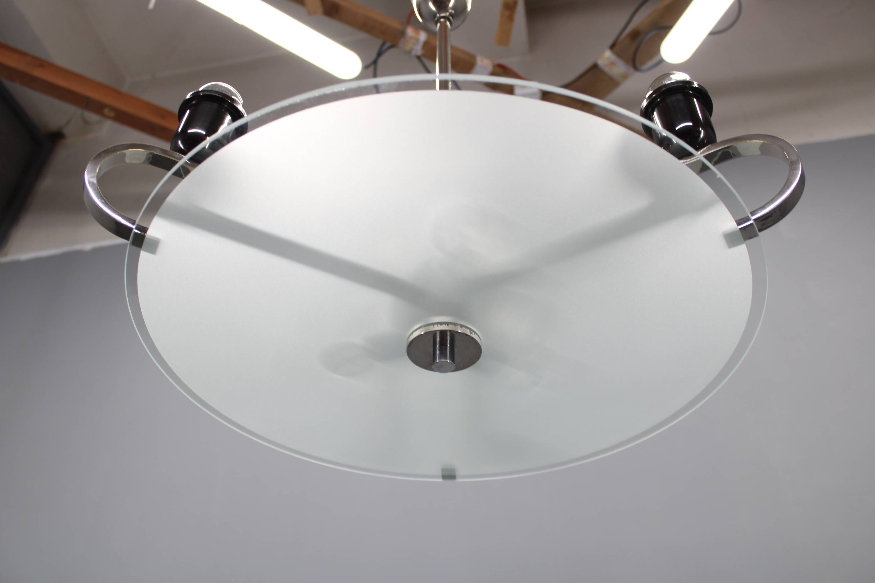 Art Deco chrome and glass chandelier, Czechoslovakia, 1930s