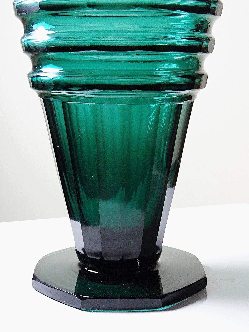 Large antique Art Deco emerald cut crystal vase, Bohemia 1920-1930