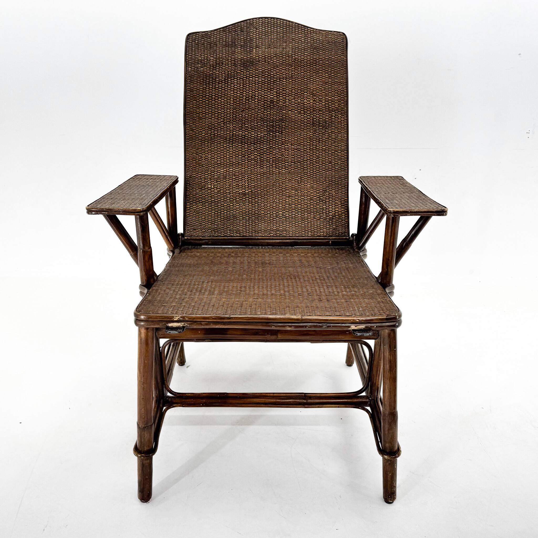 Art Deco French Bamboo & Wicker Chaise Lounge
