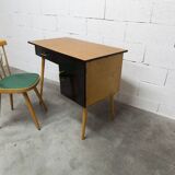 Baumann desk and chair, 1960s, Formica, wood and black, green seat