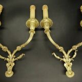 Large pair of Louis XVI style sconces from the 19th century - gilded bronze
