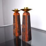 Pair of "David" candlesticks in olive wood, Handcrafted in Israel, 1960