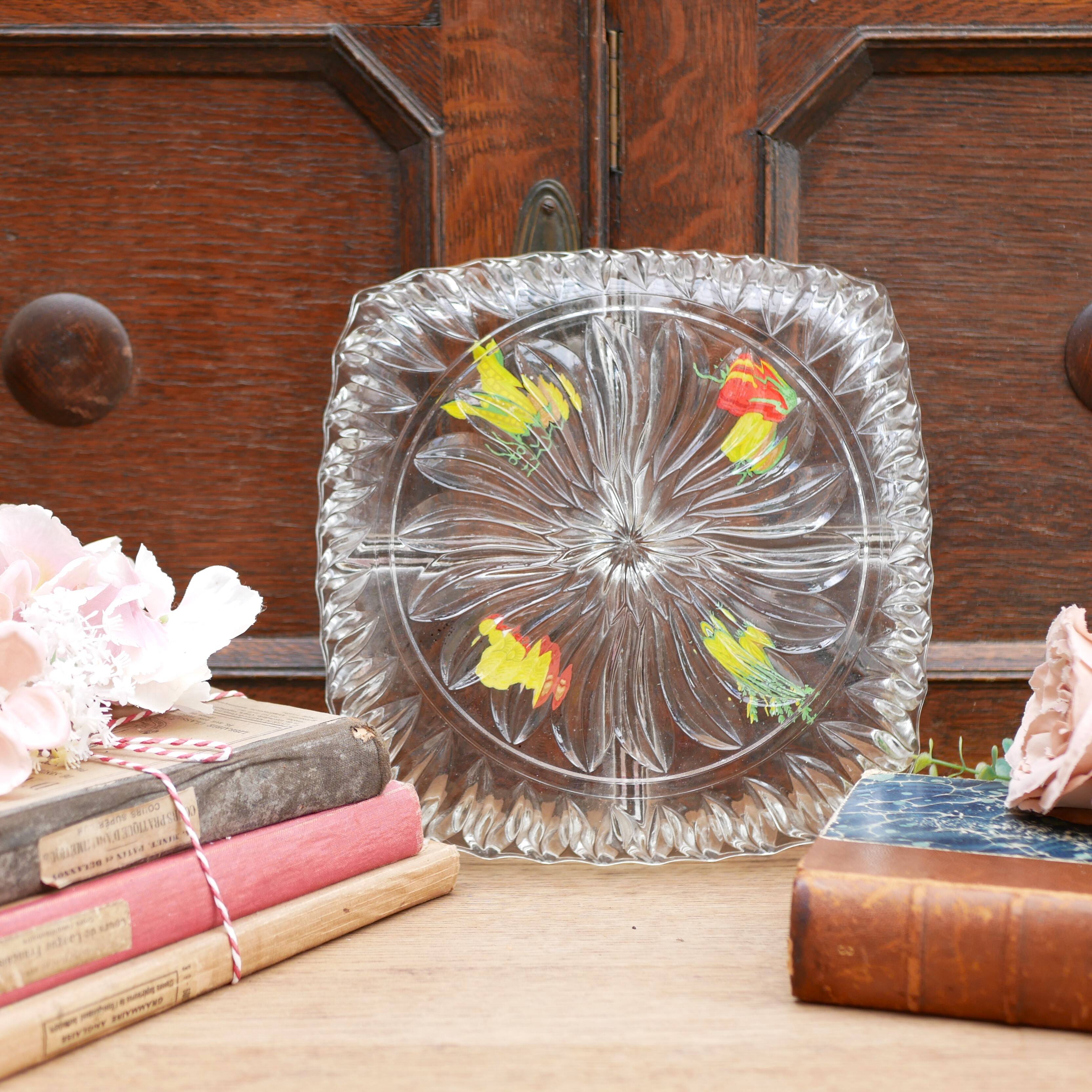 Plateau apéritif vintage en verre compartimenté années 1950