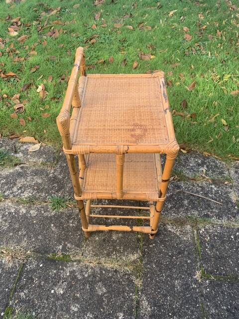 Vintage 3-tier bamboo and rattan shelf