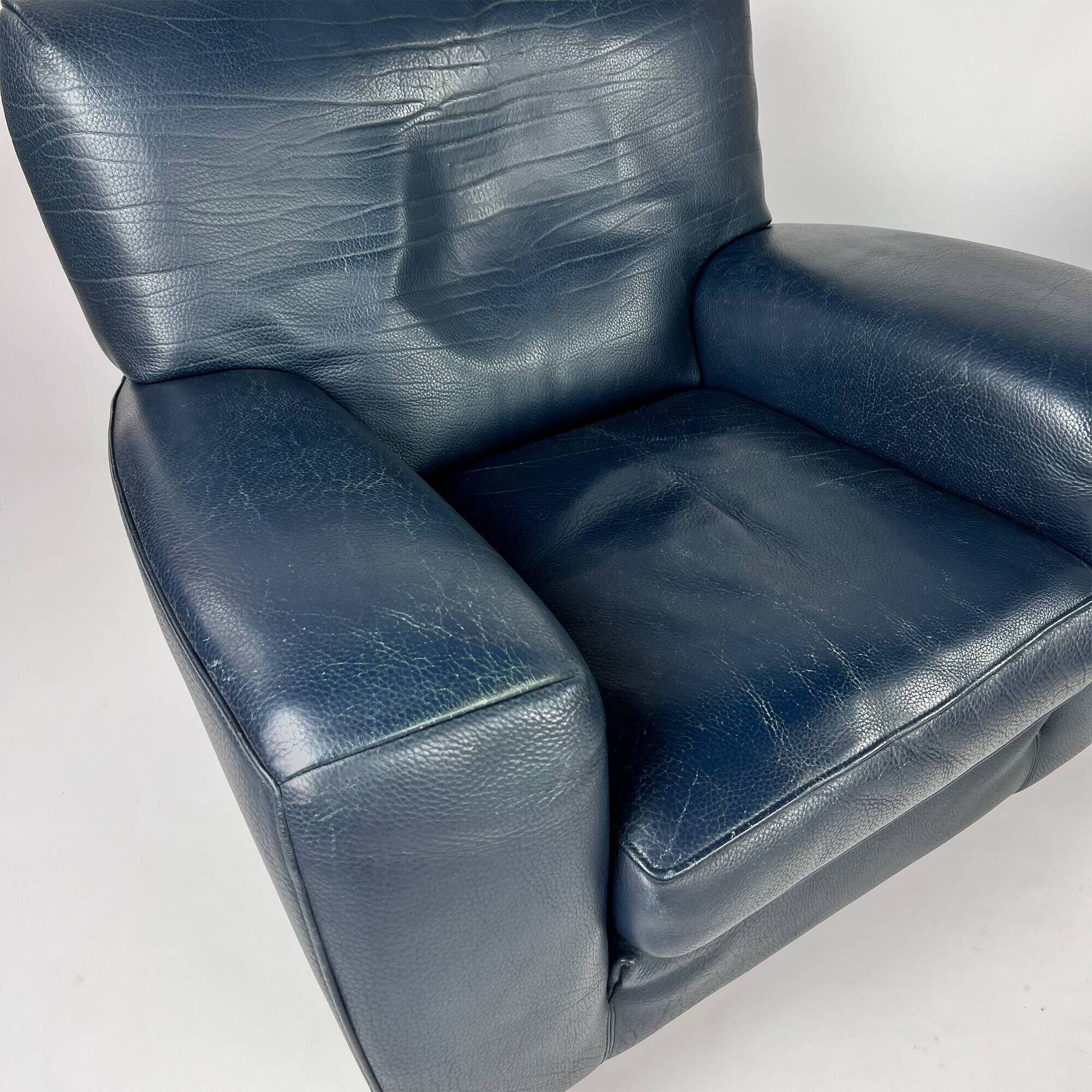 Set of 2 Italian Blue Leather Fatboy Armchairs by Molinari, 1980s