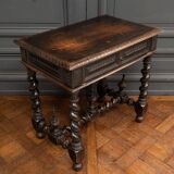 Louis XIII style blackened walnut desk, late 19th century, turned legs, one drawer
