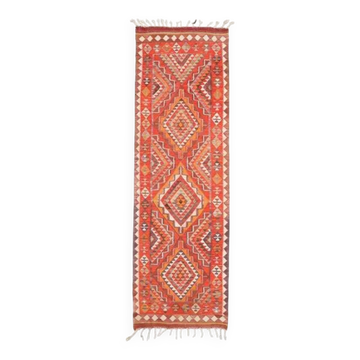 1970s Vintage Turkish Hand-Knotted Wool Cotton Red Runner Rug 90x290