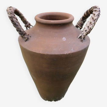 Terracotta flower pot, rattan handles 30s 40s