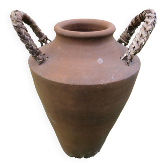 Terracotta flower pot, rattan handles 30s 40s