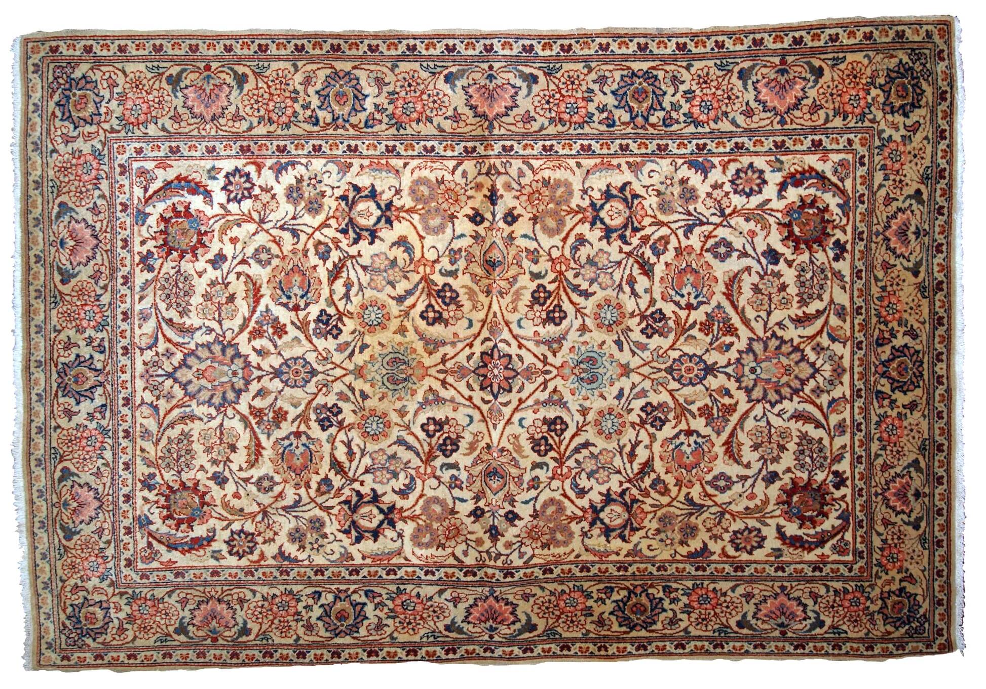 Handmade antique Persian Kashan rug 4.1' x 6.3' (125cm x 192cm) 1910s - 1B735