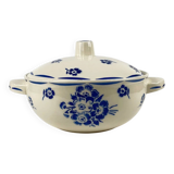 Soupière demi-porcelaine Badonviller, motif fleurs bleu, début XXe