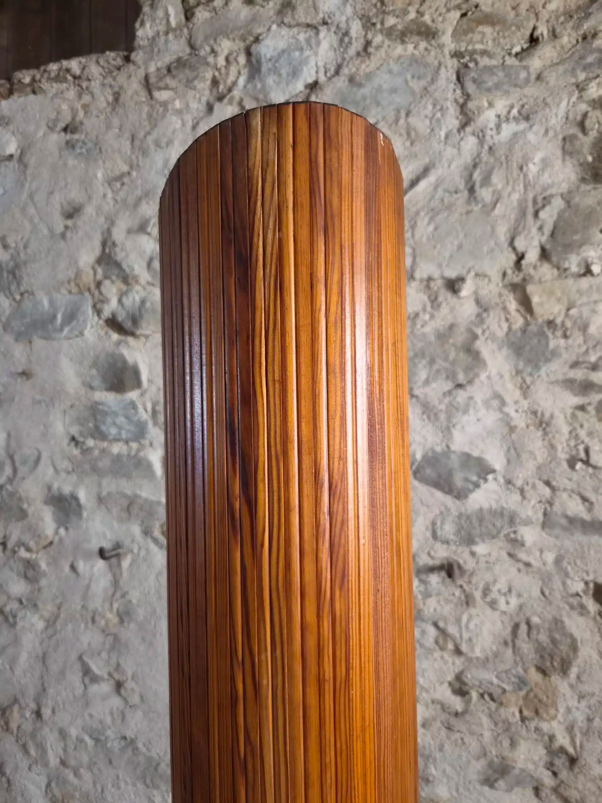 Large French folding screen in pine, room divider, 1950s, attributed to Baumann.