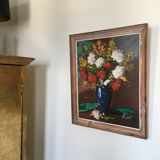 Tableau bouquet vase bleu