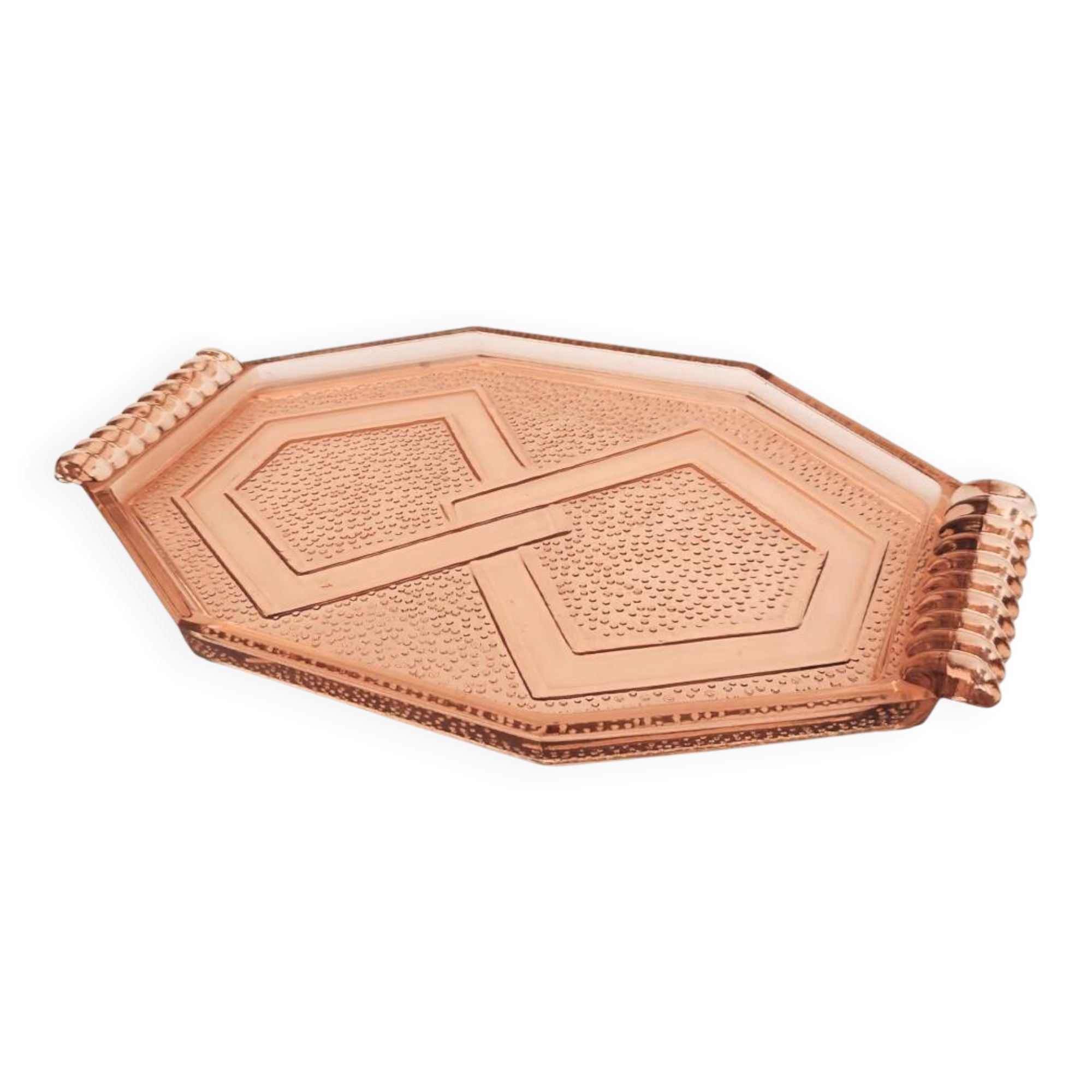 Plateau en verre rose Art Déco