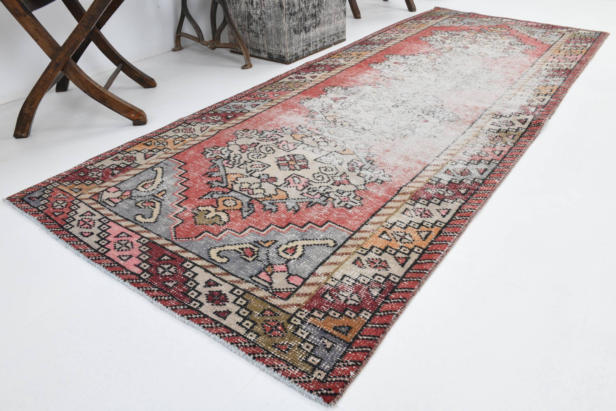 3x9 Rug For Hallway Antique Red Vintage Runner Rug, 102x261Cm SK 3931