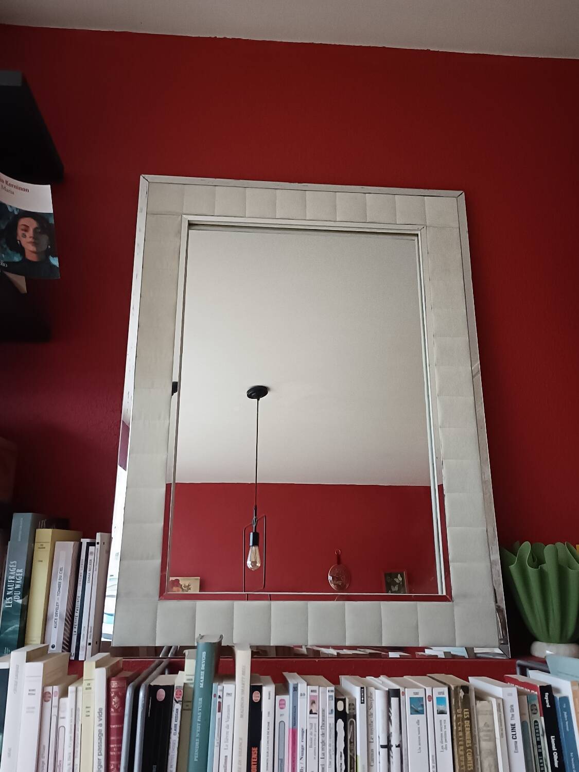 Large vintage tufted velvet mirror