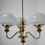 Mid-Century Brass Chandelier, Czechoslovakia, 1970s, Made in Jablonec Glassworks