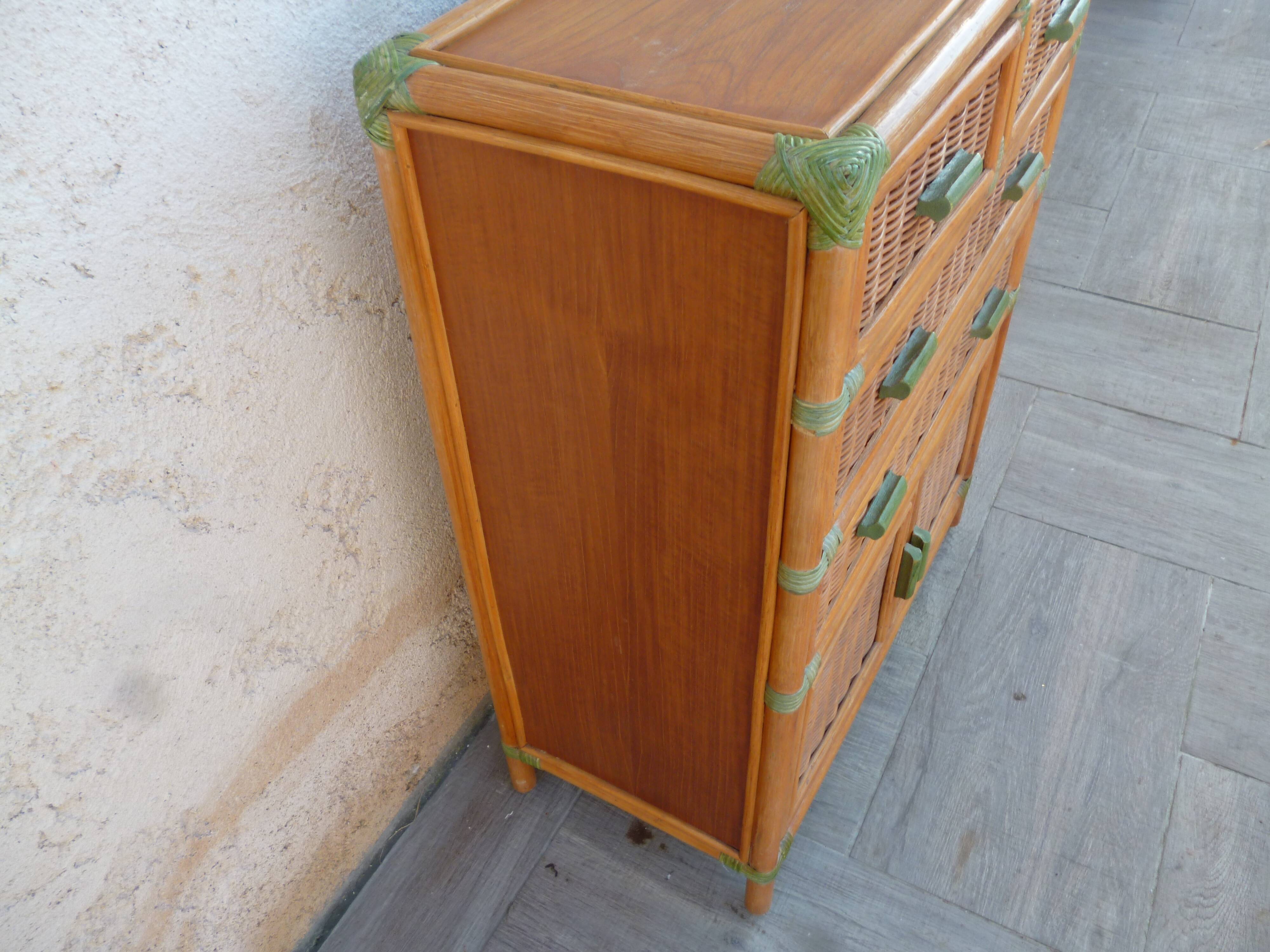 Commode bambou rotin vintage
