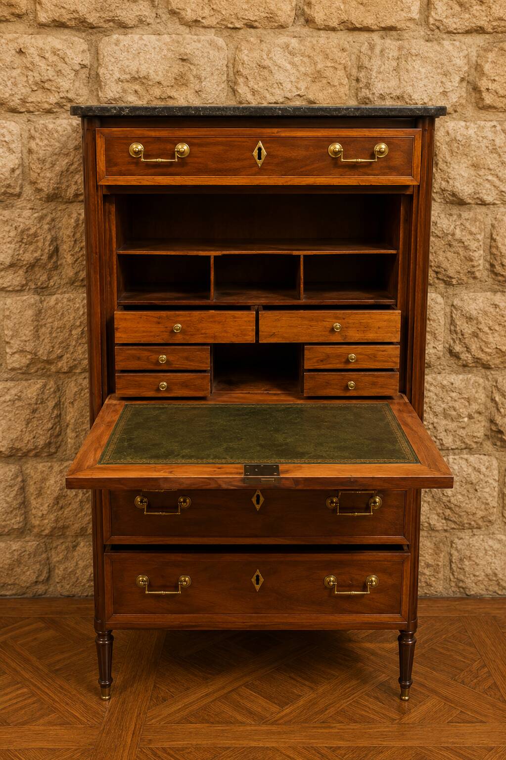 Mahogany drop-leaf secretary – Louis XVI period