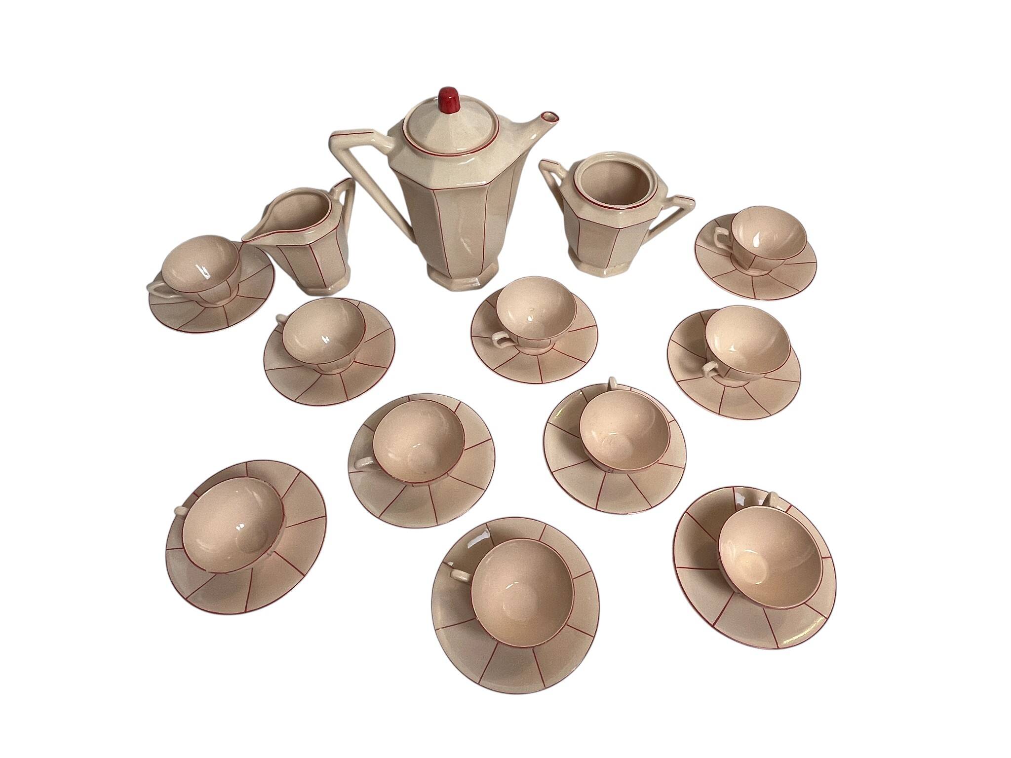 Art Deco, Digoin Sarreguemines pink coffee service circa 1930