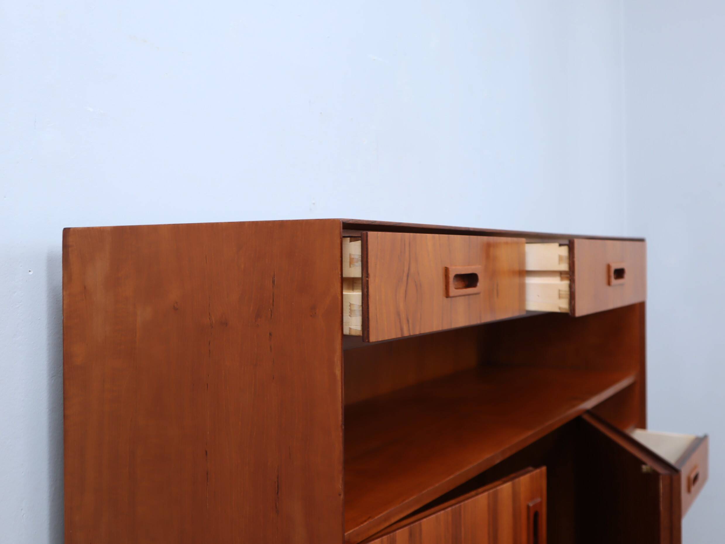 1960s Italian mid-century teak highboard restored with brass feet