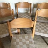 Set of 6 vintage brutalist chairs and beech and jute straps