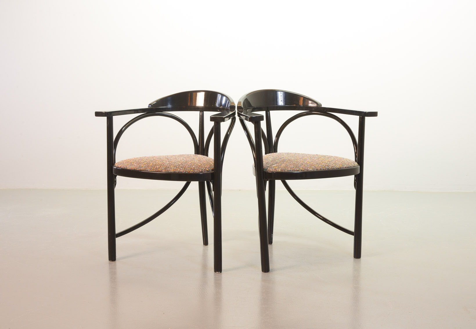 4 Wooden Black Lacquered Thonet Triangle Dining Chairs Model 87, 1980s