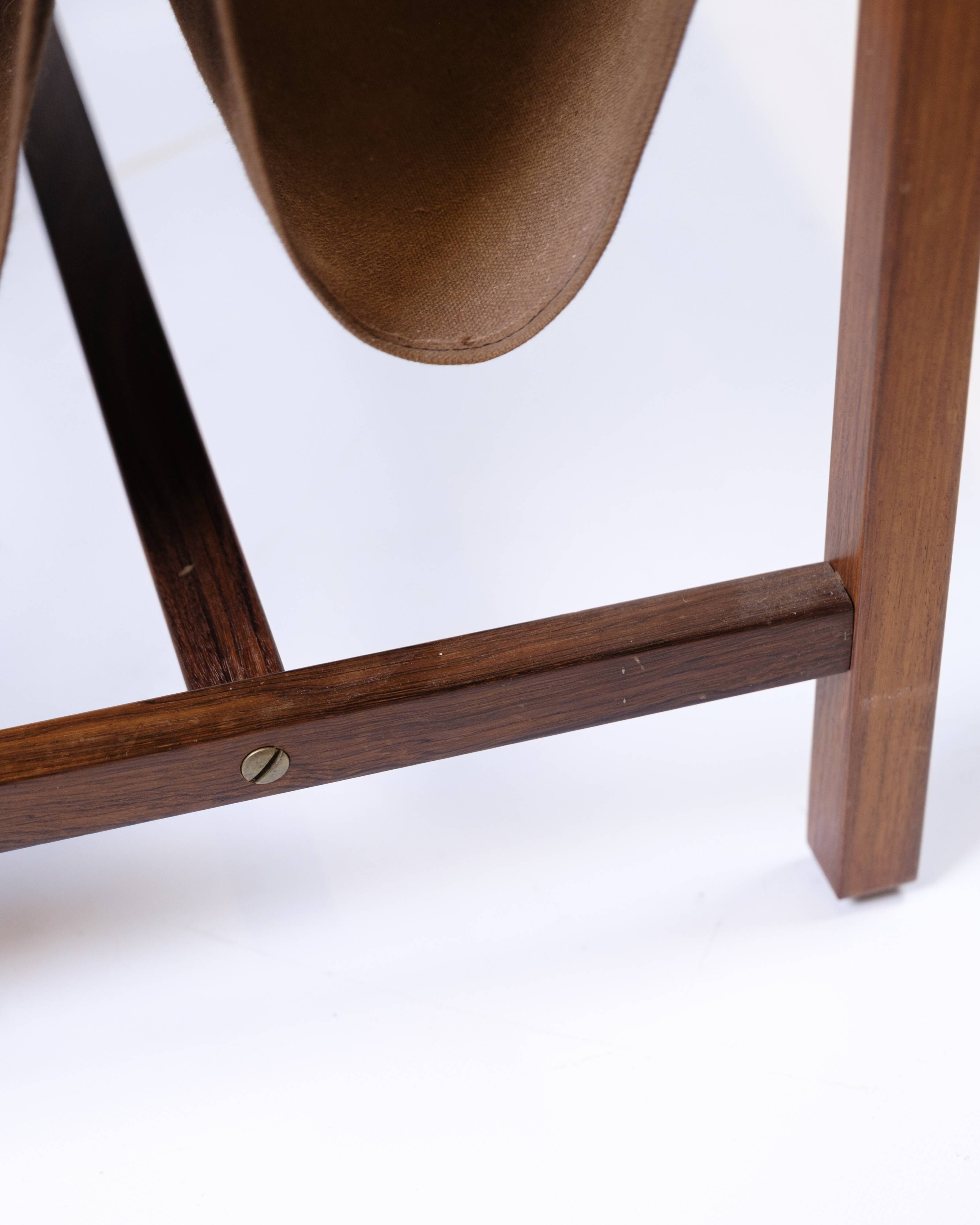 Newspaper/magazine holder - rosewood and brown canvas - Danish design - 1960s