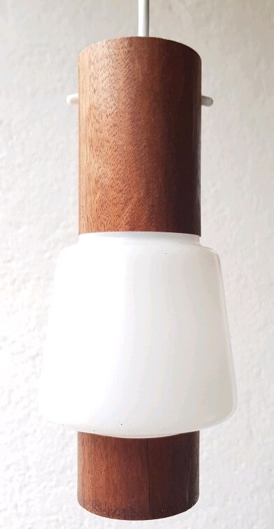Hanging lamp boomerang 3 white lanterns and wood