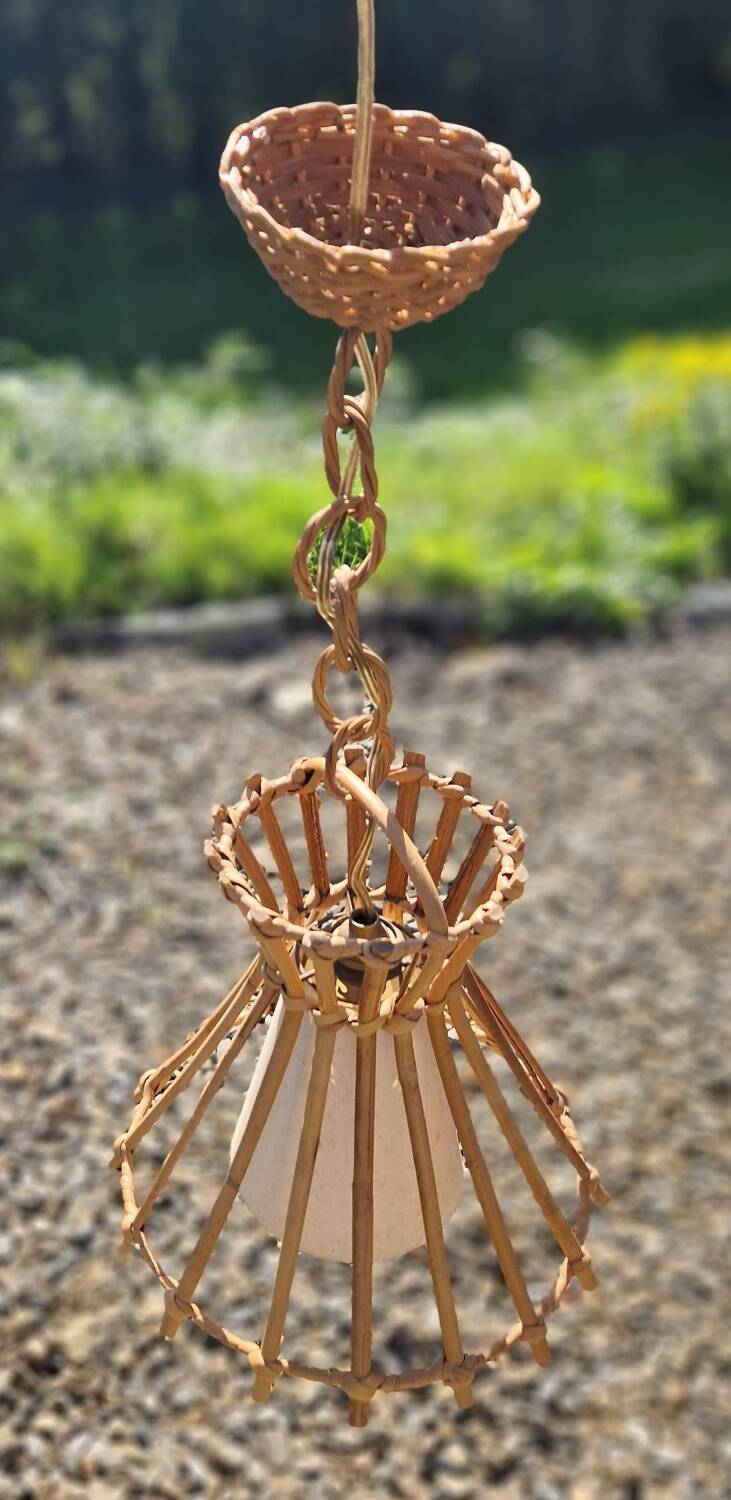 70s wicker chandelier pendant light