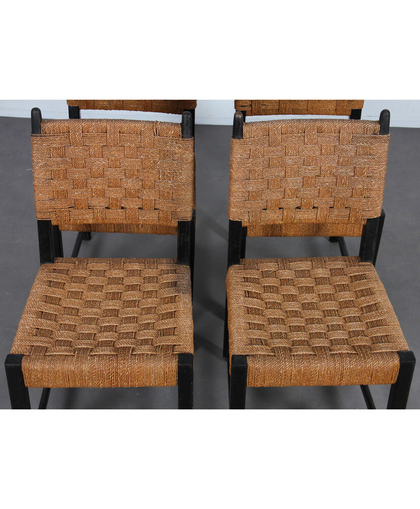 Suite 4 chaises vintage en bois, fabrication tchèque, 1950