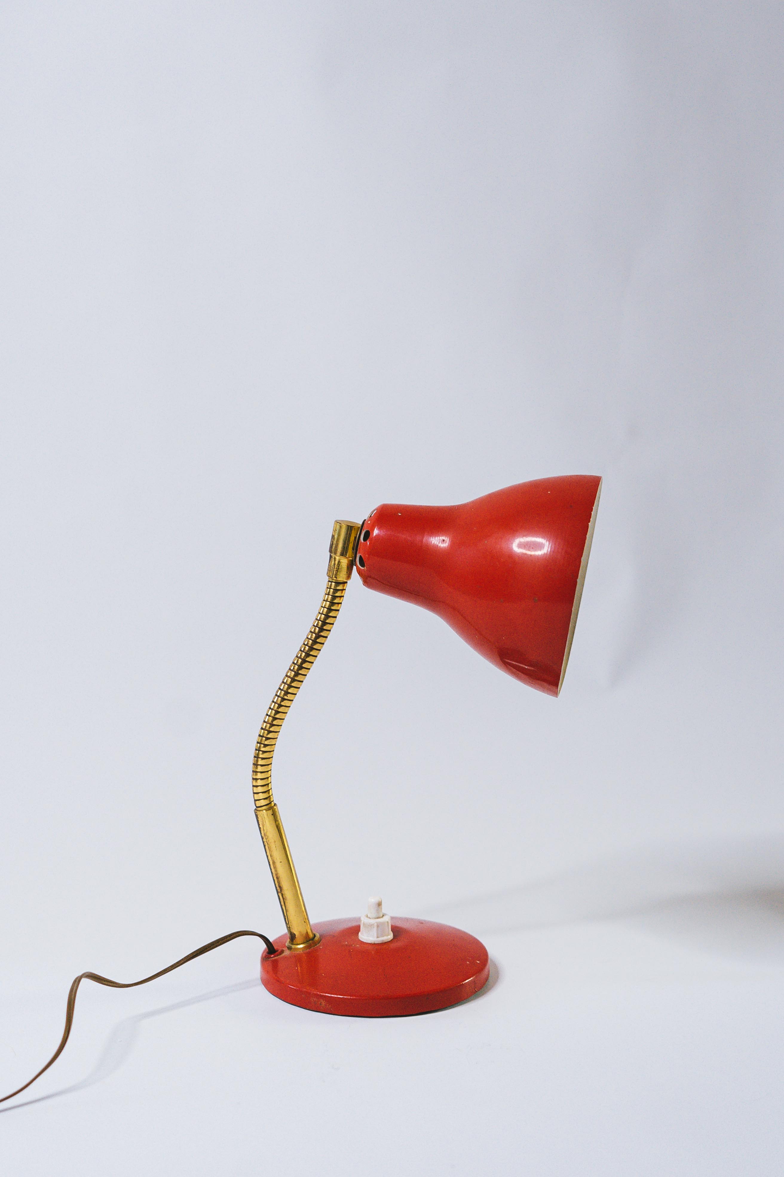 Old desk lamp 60s red works iron and brass