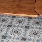 1960s table with teak veneer and glass top + extensions
