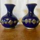 Pair of antique cobalt blue ceramic vases + vintage metal decor